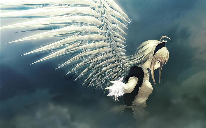 Аниме девушка, ангел, крылья, блеск обои,s изображение