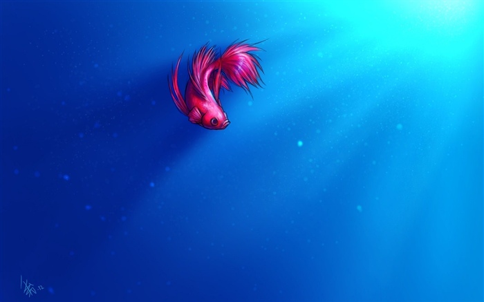 Художественная роспись, розовая рыбка, синее море обои,s изображение