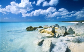 Багамские острова, пляж, море, камни HD обои