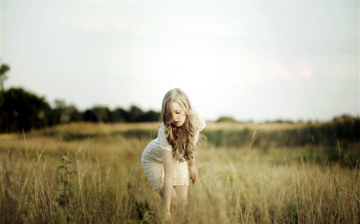 Белокурая девушка, трава, лето обои,s изображение