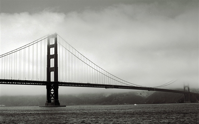 Мост, река, черно-белое изображение обои,s изображение