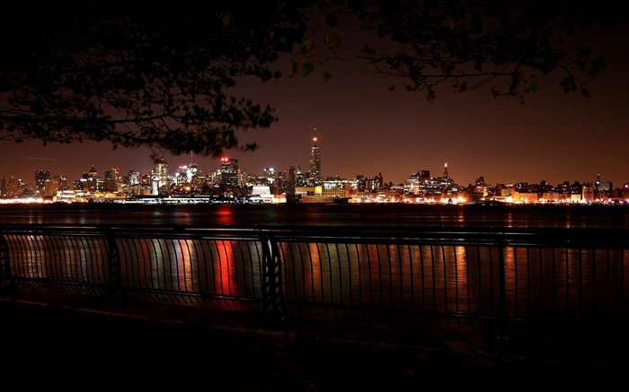 Городская ночь, огни, река обои,s изображение