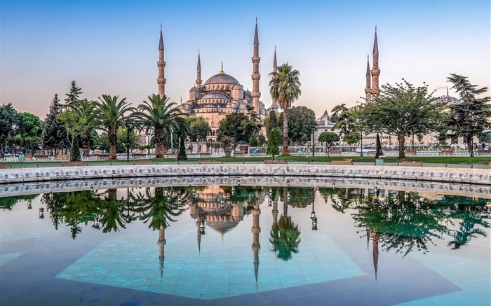 Стамбул, Турция, мечеть, деревья, вода обои,s изображение