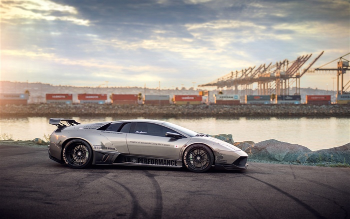 Lamborghini серебряный суперкар вид сбоку обои,s изображение