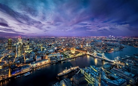 Лондон, ночной город, река, мост, огни, Англия HD обои