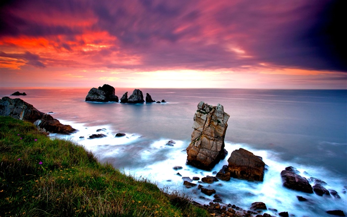 Природа пейзаж, море, скалы, закат обои,s изображение