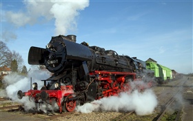 Старый поезд, дым, пар HD обои
