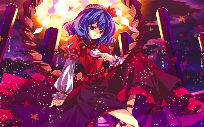 Фиолетовые волосы аниме девушка, красные глаза обои,s изображение