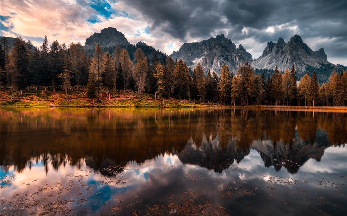 Осень, озеро, горы, облака обои,s изображение