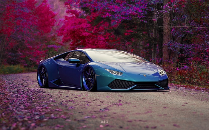 Blue Lamborghini Supercar, осень обои,s изображение