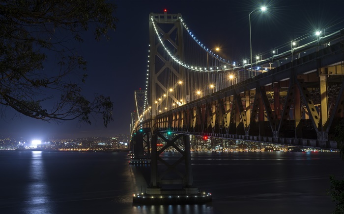 Калифорния, Сан -Франциско, мост, свет, река, ночь обои,s изображение