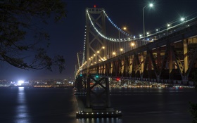 Калифорния, Сан -Франциско, мост, свет, река, ночь HD обои