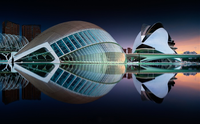 Испания, Валенсия, здания, отражение воды обои,s изображение