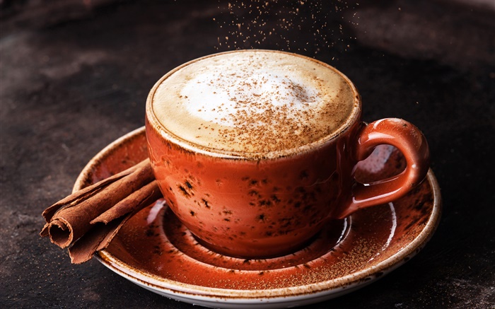 Кофе, корица, чашка, пена обои,s изображение
