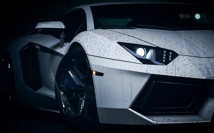 Белый суперкар Lamborghini, капли воды обои,s изображение